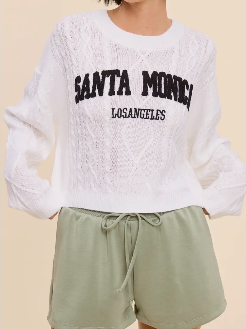 Santa Monica Los Angeles White Cable-Knit Sweater